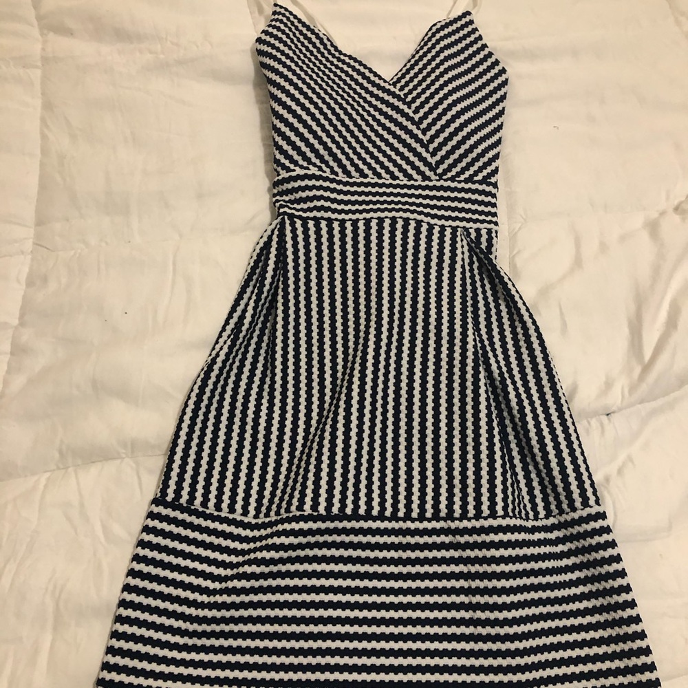Navy and white striped cocktail dress
